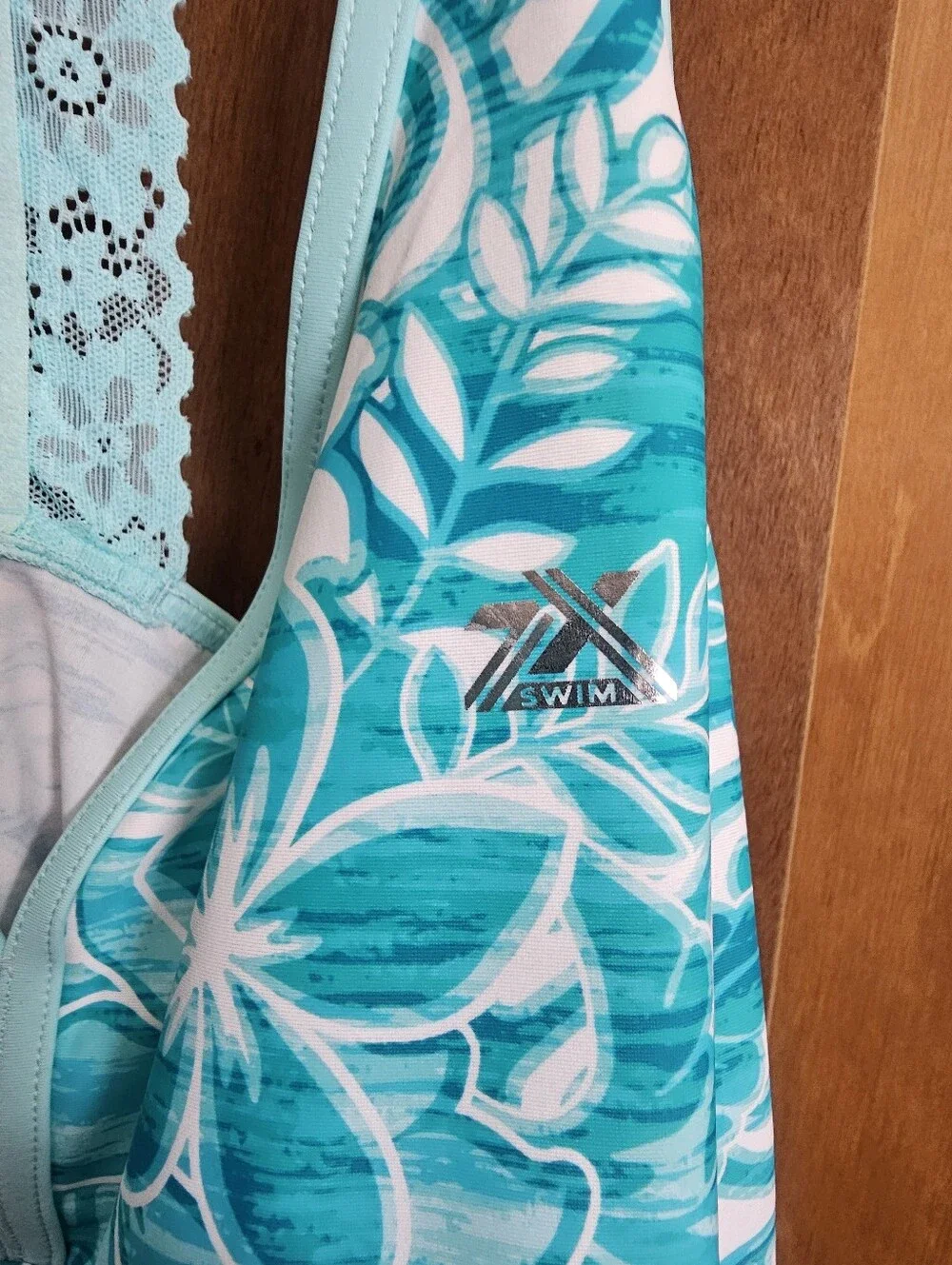 ZeroXposur Girls Plus XXL turquoise aqua tropical halter lace racerback swim top